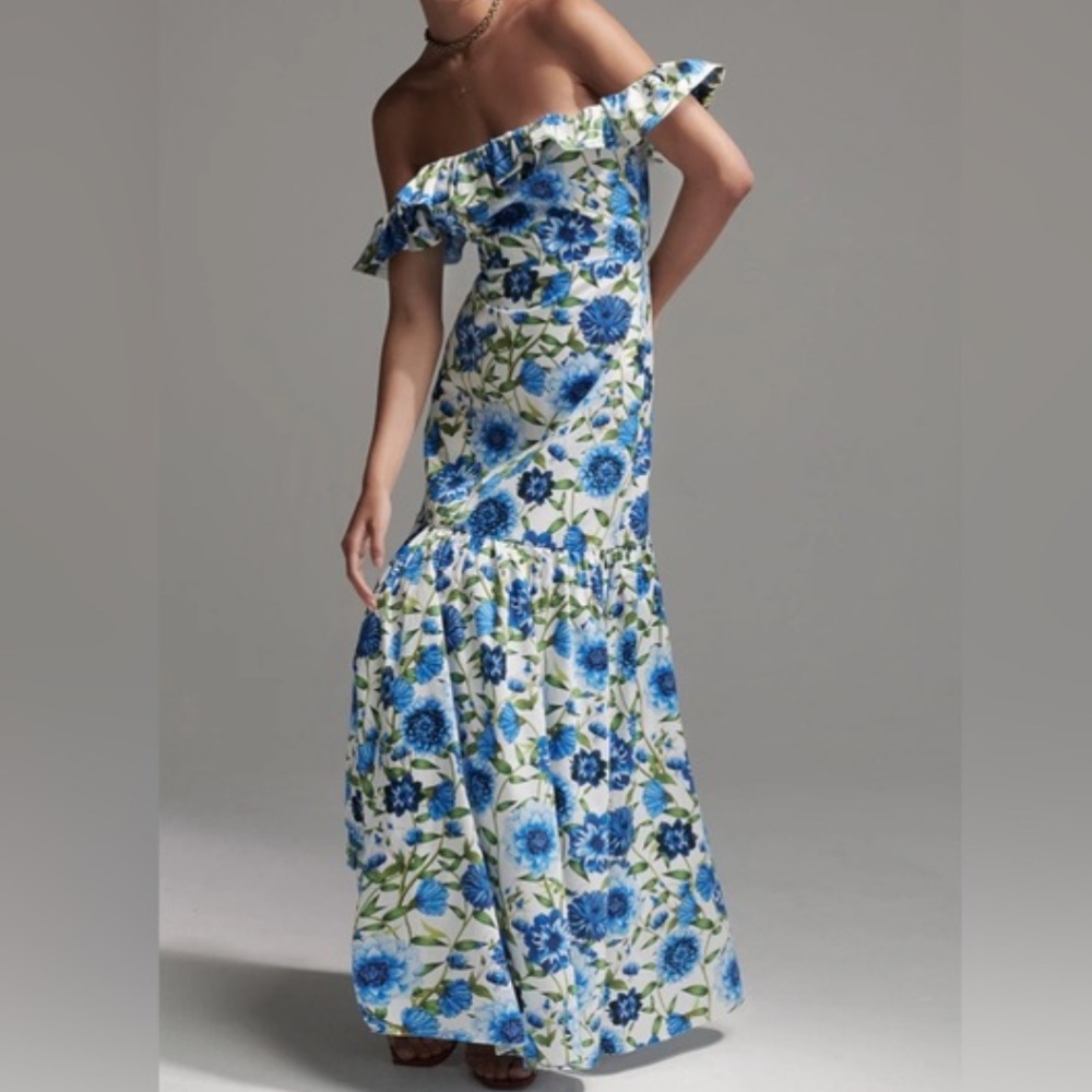 Borgo De Nor Farrah Blue Floral Off Shoulder Maxi